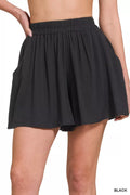Zenana Woven Elastic Band Shorts With Pocket