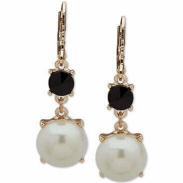 Anne Klein Gold-Tone Stone & Imitation Pearl Drop Earrings ? Pearl