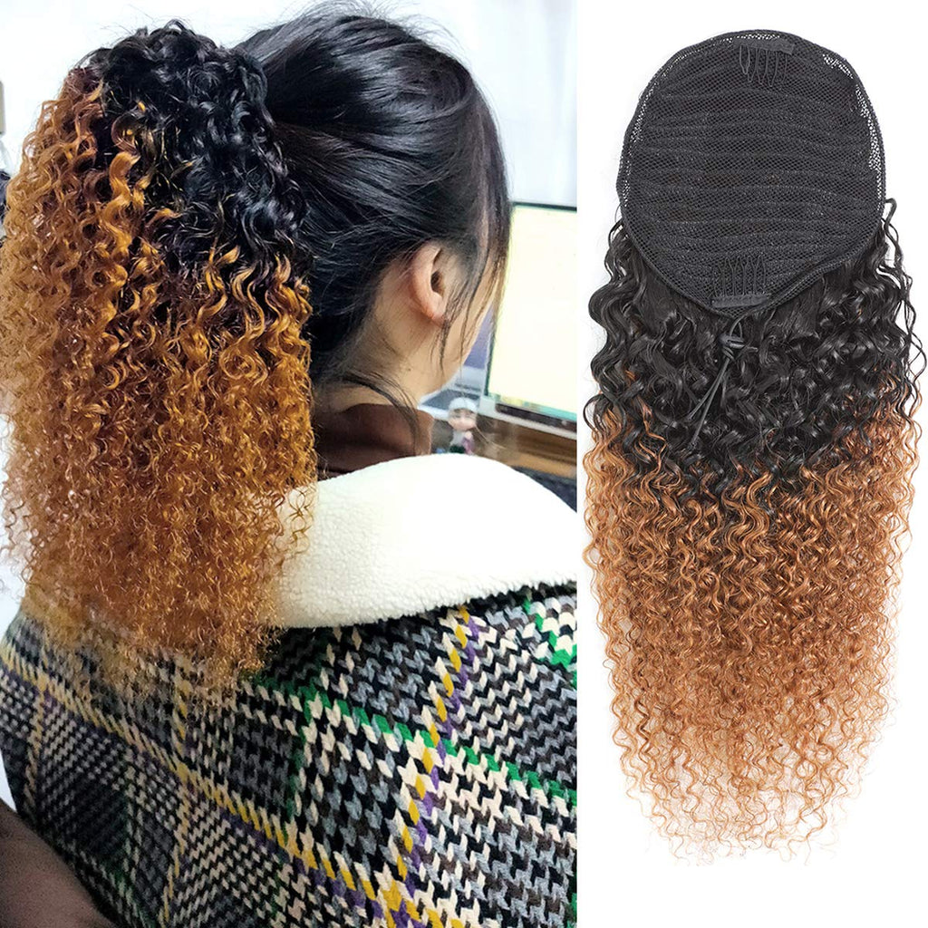 Drawstring Kinky Curly Human Hair Ponytail Extension 1B Brown Color 3C Remy Hair Piece Clip In Ponytail Human Hair Extension Super Soft Brazilian Hair Long Length Ponytail Hair 20"
