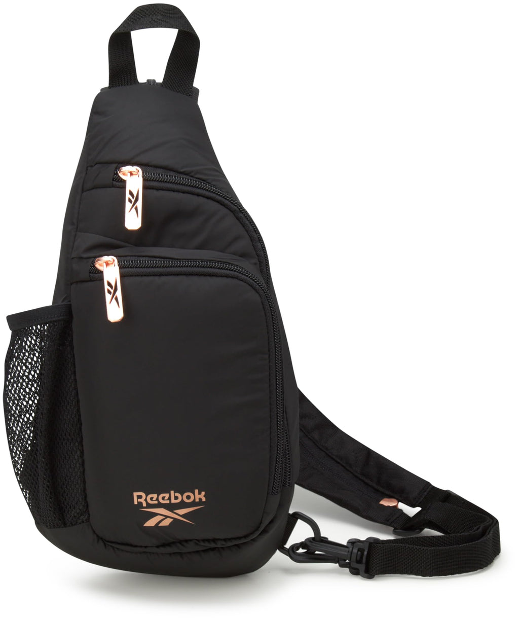 Reebok Womens Crossbody Bag - Sling Purse Shoulder Bag with Adjustable Strap - Mini Crossbody Bag for Women Black With Contrast Logo