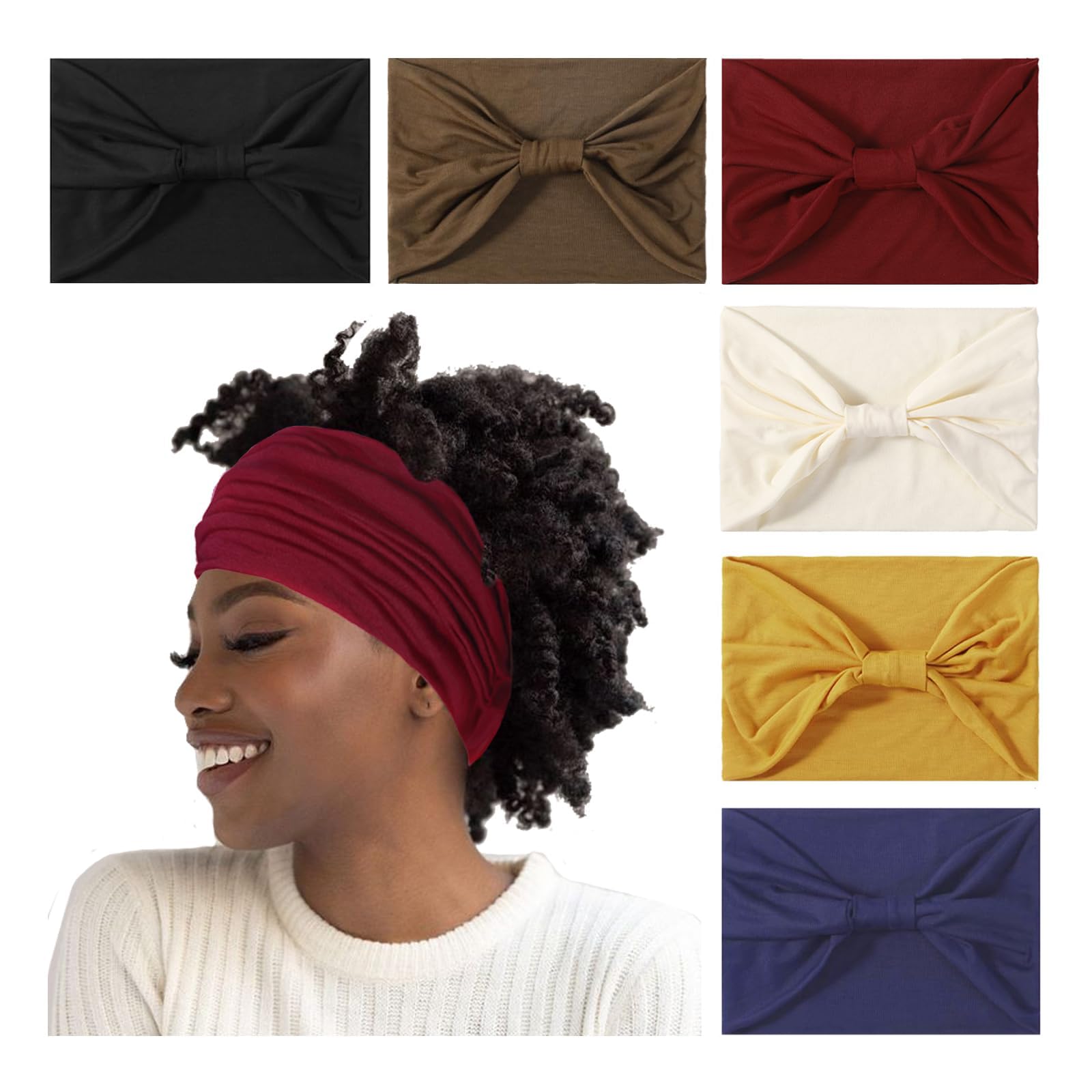 Artilady 7 Wide Headbands for Women Elastic Head bands Non Slip Soft Stretchy Extra Large Boho Turban Headwraps Sport Workout Running Hair Accessories for Girls