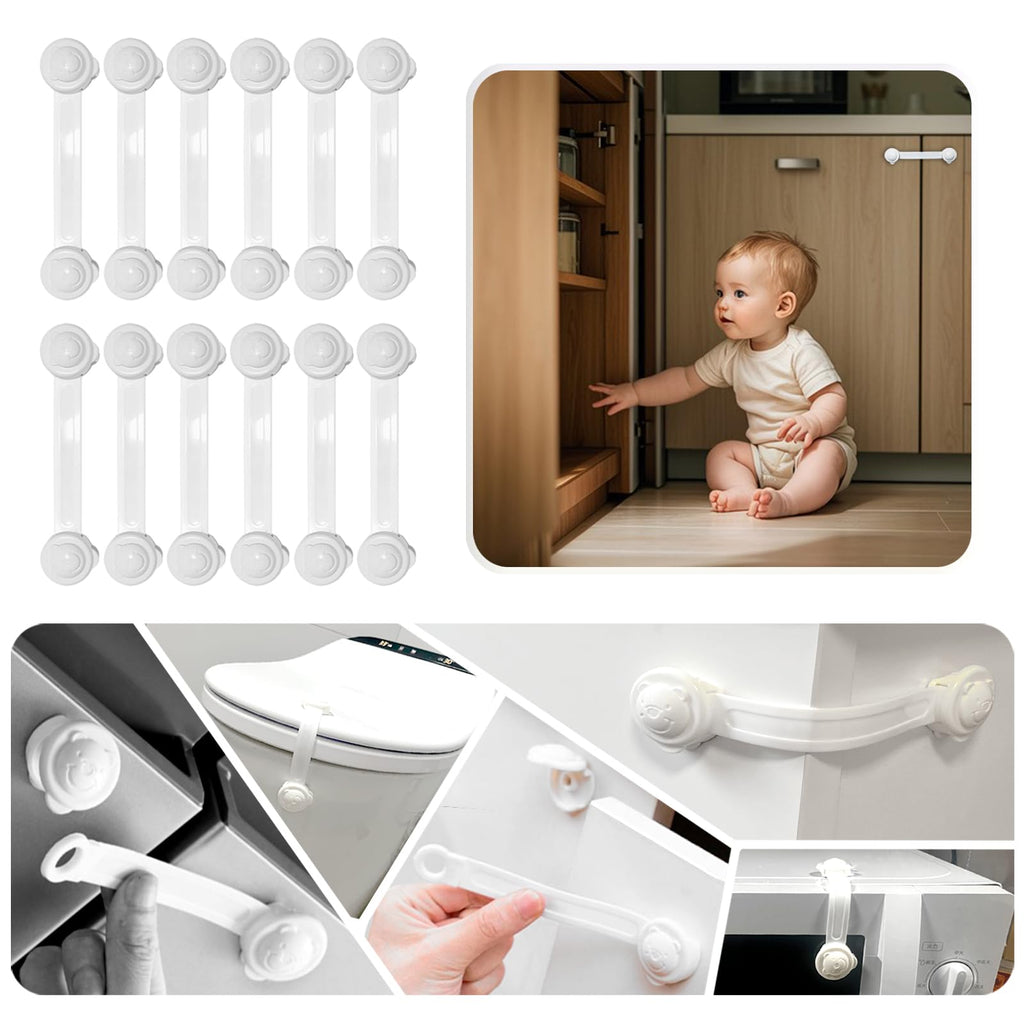 Baby Locks Child Safety Cabinet Proofing Cabinet Drawer Door Latches No Tools Required. (Long 12 packs)
