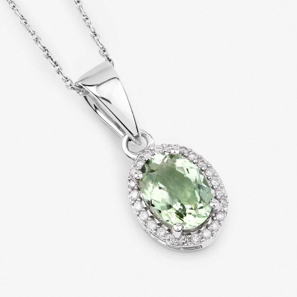 1.27 Carat Genuine Green Tourmaline and White Diamond 14K White Gold Pendant