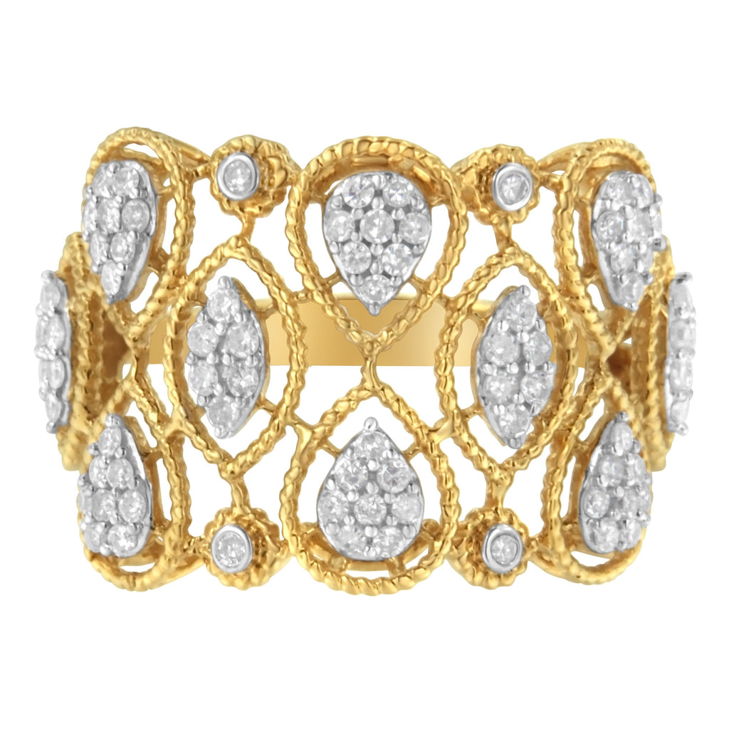 14K Yellow Gold Diamond Art Deco Ring (1/2 Cttw, H-I Color, I1 Clarity) - Size 7