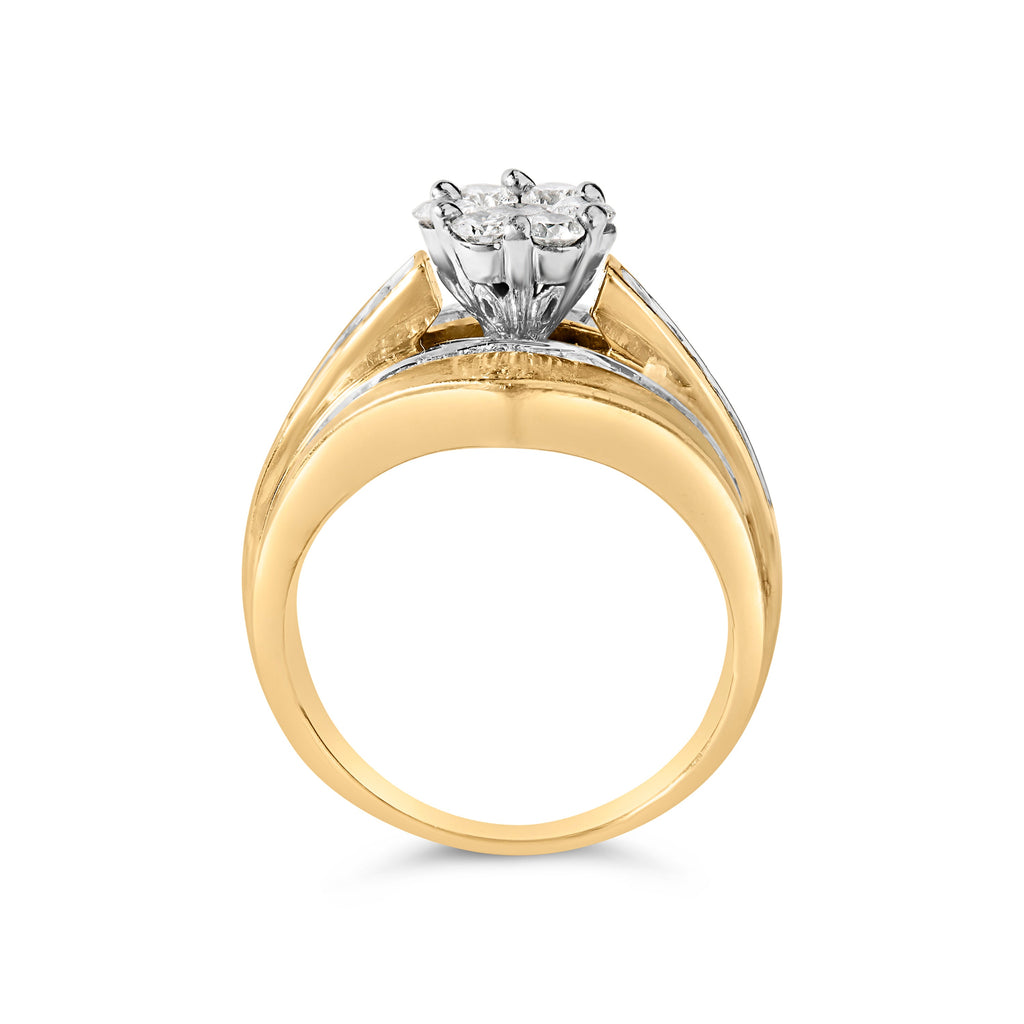 14K Yellow Gold 2-1/3 Cttw Diamond Cluster Channel Set Chevron Shaped Engagement Ring (H-I Color, SI1-SI2 Clarity) - Ring Size 7