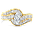 14KT Two-Toned Gold Marquise, Baguette and Round Cut Diamond Bypass Ring (1 cttw, H-I Color, SI1-SI2 Clarity) (Size 7)
