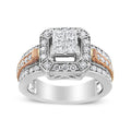 14K White and Rose Gold 1 1/8 Cttw Princess and Round-Cut Diamond Art Deco Style Triple Shank Halo Cocktail Ring (I-J Color, SI2-I1 Clarity) - Size 7
