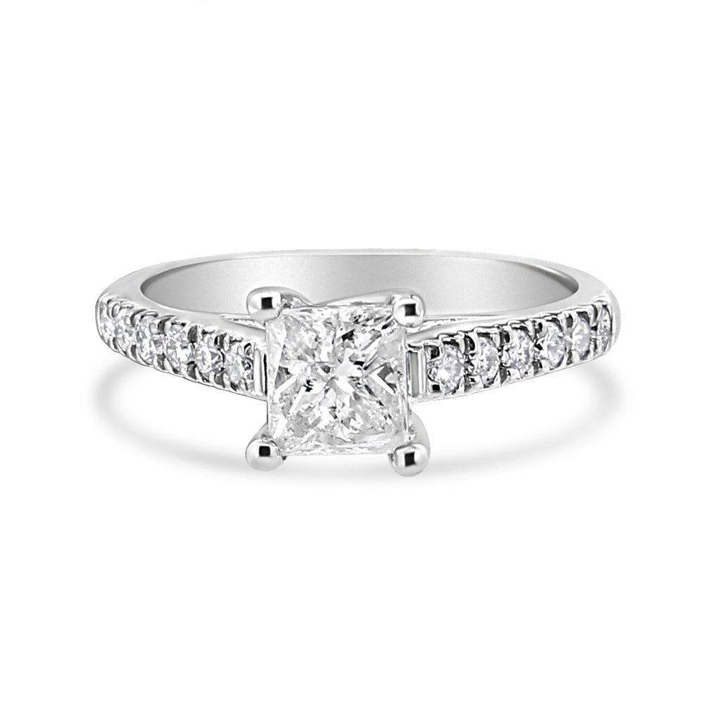 14K White Gold 1 1/5 Cttw 4-Prong Set Princess Diamond Classic Engagement Ring (I1-I2 Color, H-I Clarity) Ring Size 7