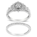 .925 Sterling Silver 1/3 Cttw Diamond 7 Stone Cluster and Halo Engagement Ring and Wedding Band Set (I-J Color, I1-I2 Clarity) - Size 7