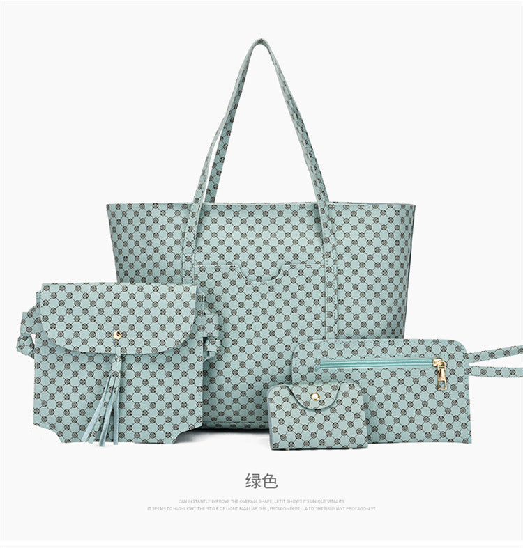 Stylish Geometric Tote Bag Set - Handbag, Clutch & Key Bag