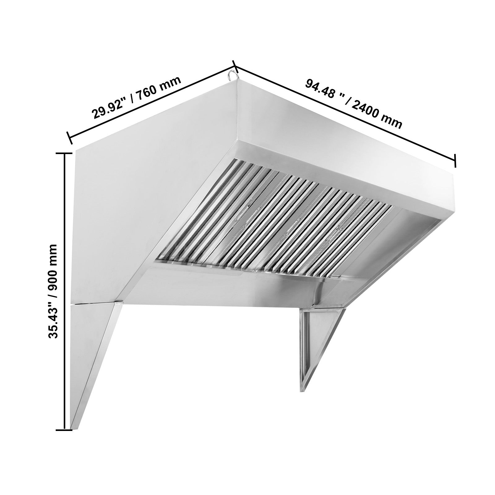 Commercial Exhaust Hood, 8FT Food Truck Hood Exhaust, 201 Stainless Steel Concession Trailer Hood with 4 Detachable U-shaped Grid Oil Filter Mesh, Rust Resistant Vent Hood for Kitchen Restaurant