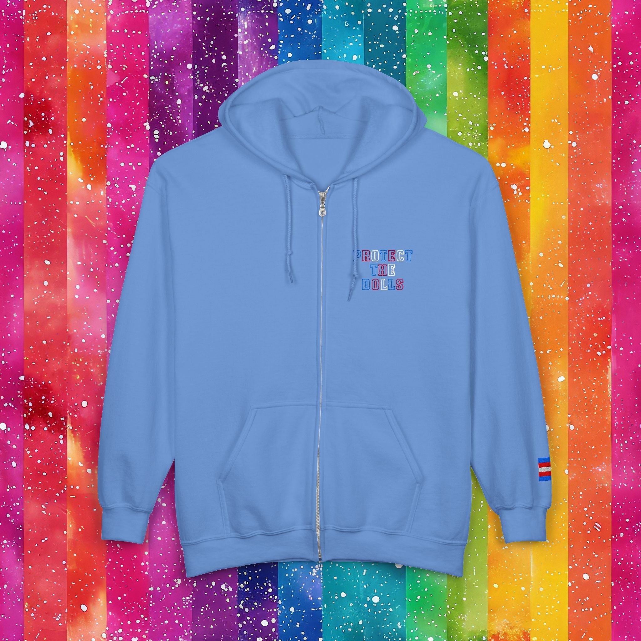 Bespattered Facade Protect the Dolls LGBTQ+ Pride Trans Support Embroidered Full-Zip Hoodie