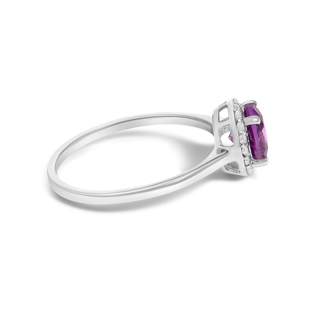 10K White Gold Purple Amethyst and 1/10 Cttw Diamond Halo Ring