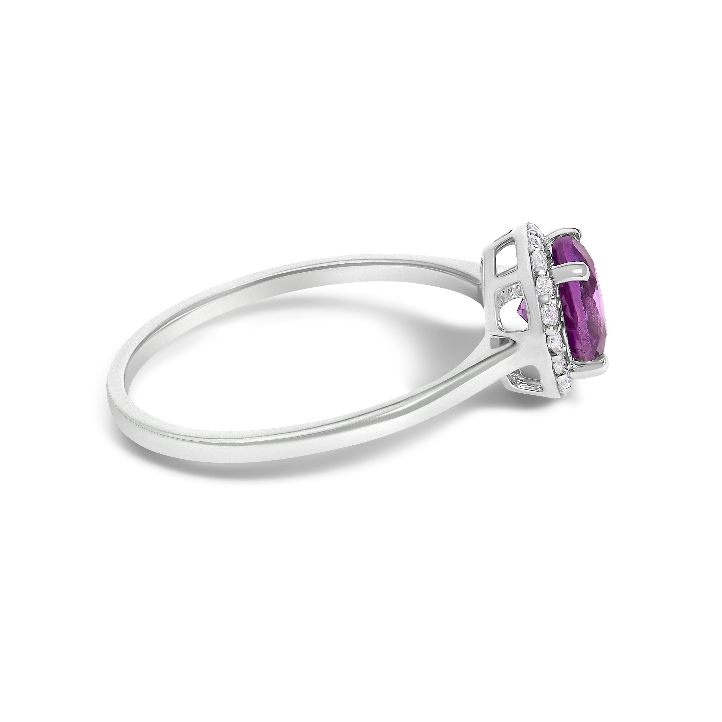10K White Gold Purple Amethyst and 1/10 Cttw Diamond Halo Ring