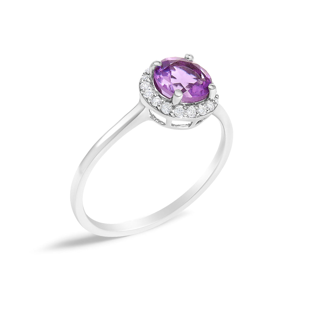10K White Gold Purple Amethyst and 1/10 Cttw Diamond Halo Ring