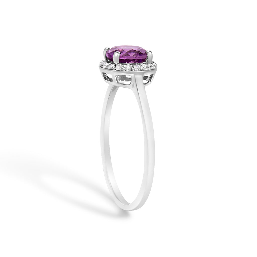 10K White Gold Purple Amethyst and 1/10 Cttw Diamond Halo Ring