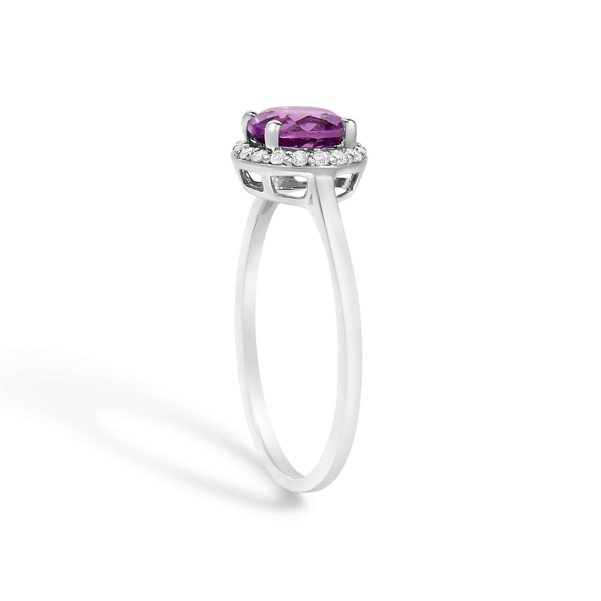 10K White Gold Purple Amethyst and 1/10 Cttw Diamond Halo Ring