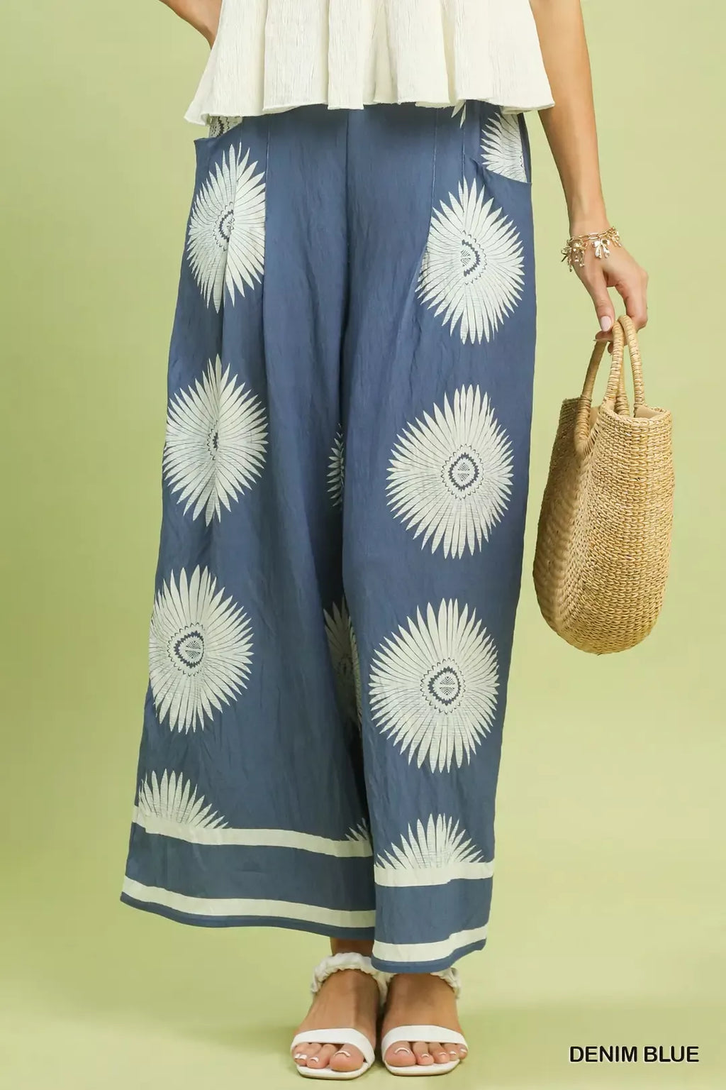 Umgee Abstract Border Print Wide Leg Pants