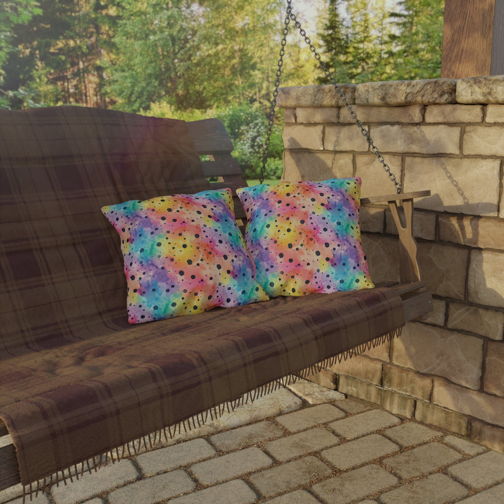 Bespattered Facade Rainbow Watercolor Dots UV-Resistant Outdoor Pillows | 4 Sizes