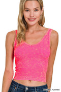 Zenana Washed Ribbed Seamless Cropped V-neck Tank Top