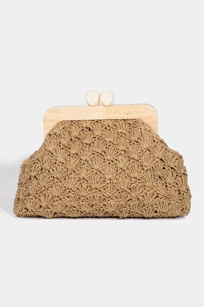 Fame Straw Braided Wooden Frame Cluch Bag