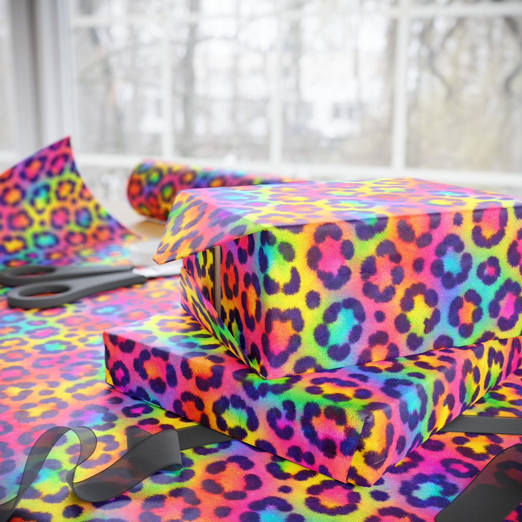 Bespattered Facade Rainbow Leopard Wrapping Paper | Three Sizes | Glossy or Matte