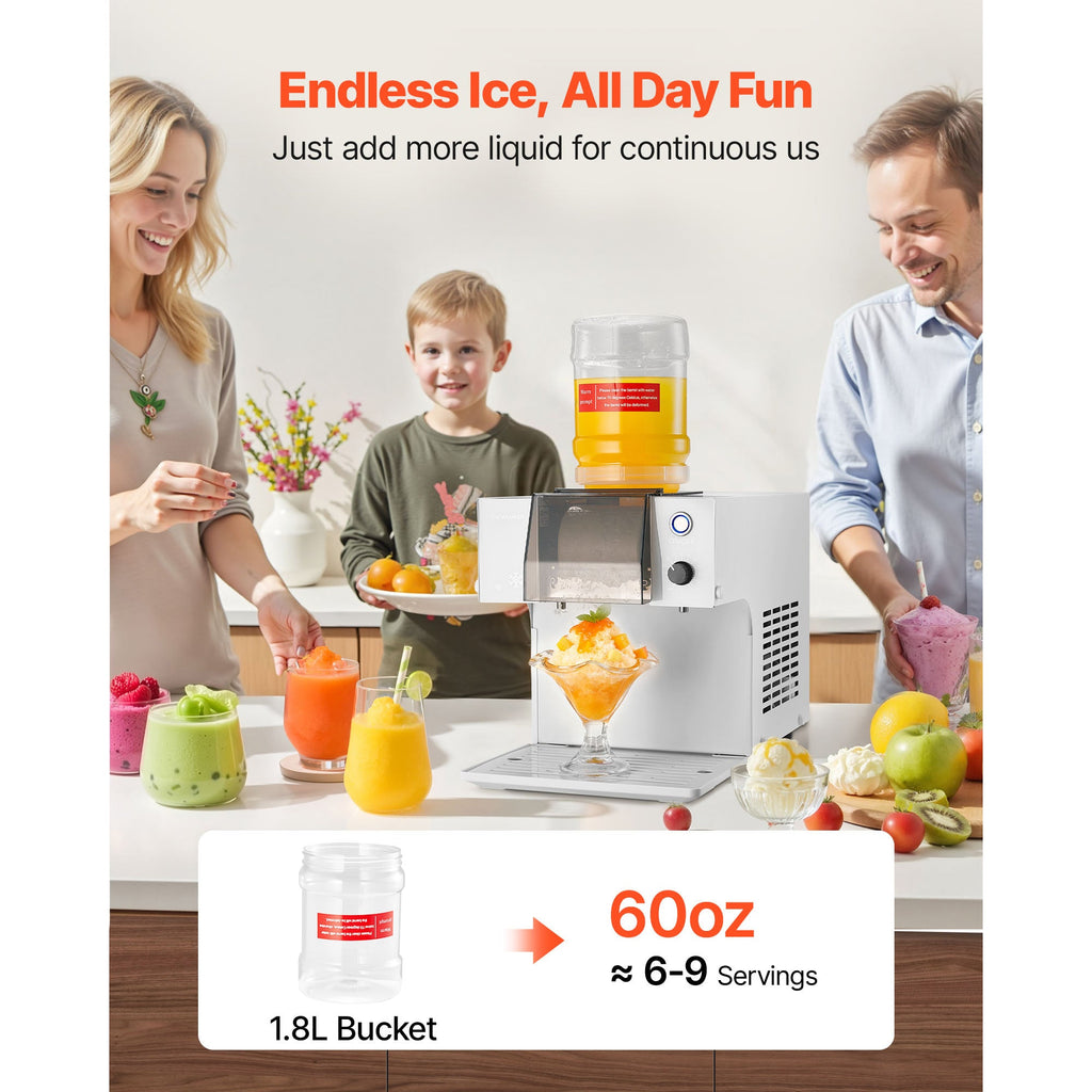 Snowflake Ice Machine, 132LBS/24H Snowflake Ice Maker, Ice-Shaver Machine with Stainless Steel Blade, Electric Snow Cone Maker with 0.48Gal Tank, 90S Fast Pre-Cooling, for Home & Small Gathering
