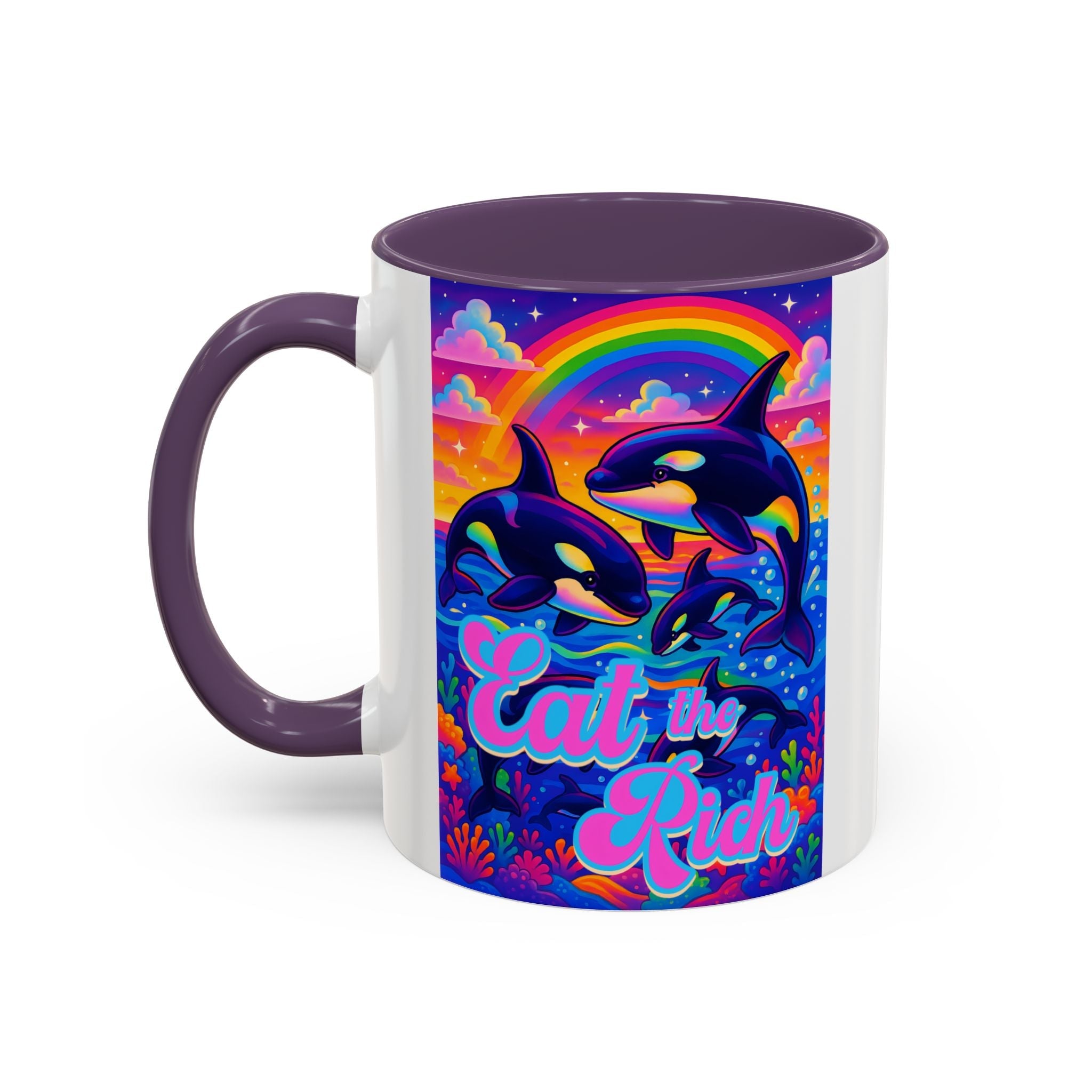Bespattered Facade "Eat the Rich" Orcas Whimsical Rainbow Mug | Four Colors | 11oz or 15oz