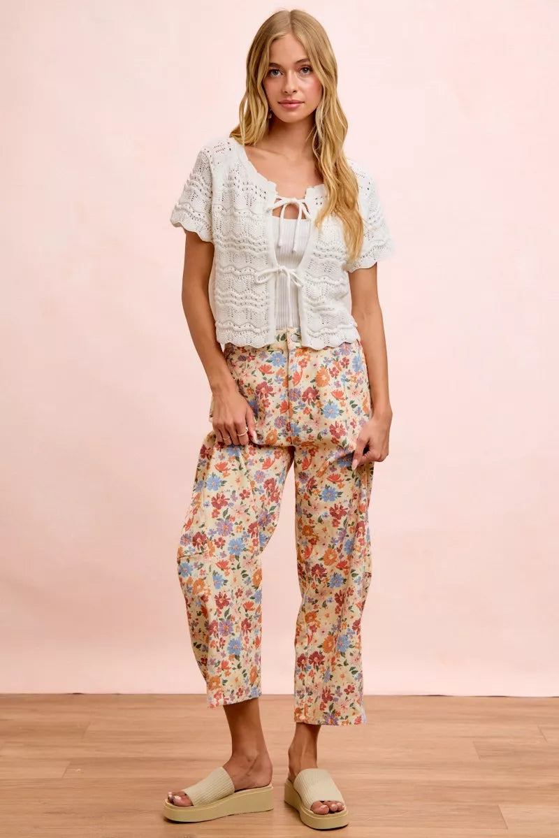 BiBi Washed Floral Printed Twill Barrel Pants