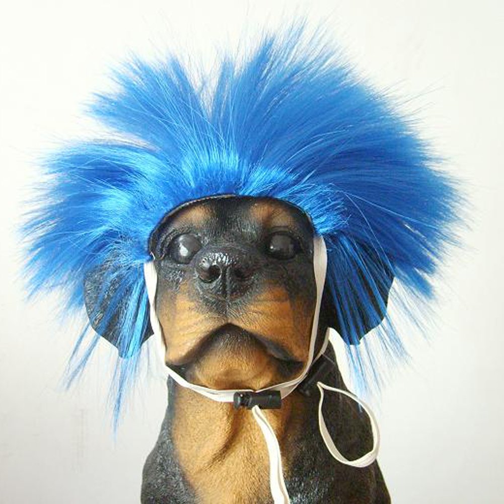 Tangpan Dog Wig Pet High Temperture Wire Wig Color Blue Short