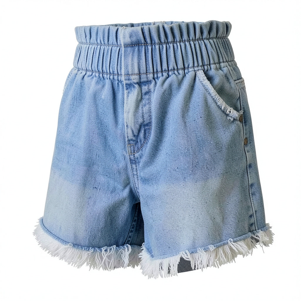 Tinseltown Juniors Pull-on Frayed Denim Shorts, Blue, Size Large