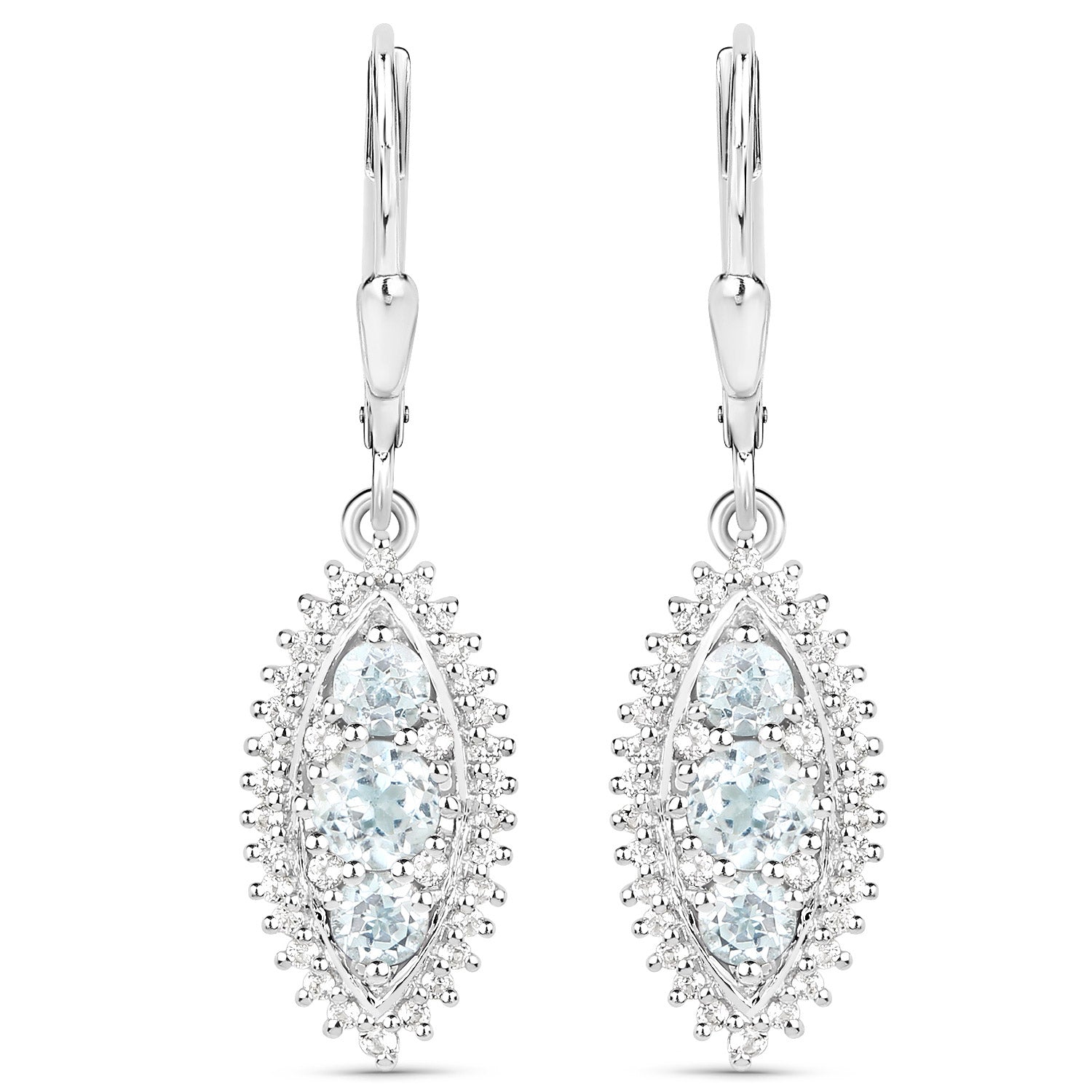 4.50 Carat Genuine Blue Topaz and White Topaz .925 Sterling Silver 3 Piece Jewelry Set (Ring, Earrings, and Pendant w/ Chain)