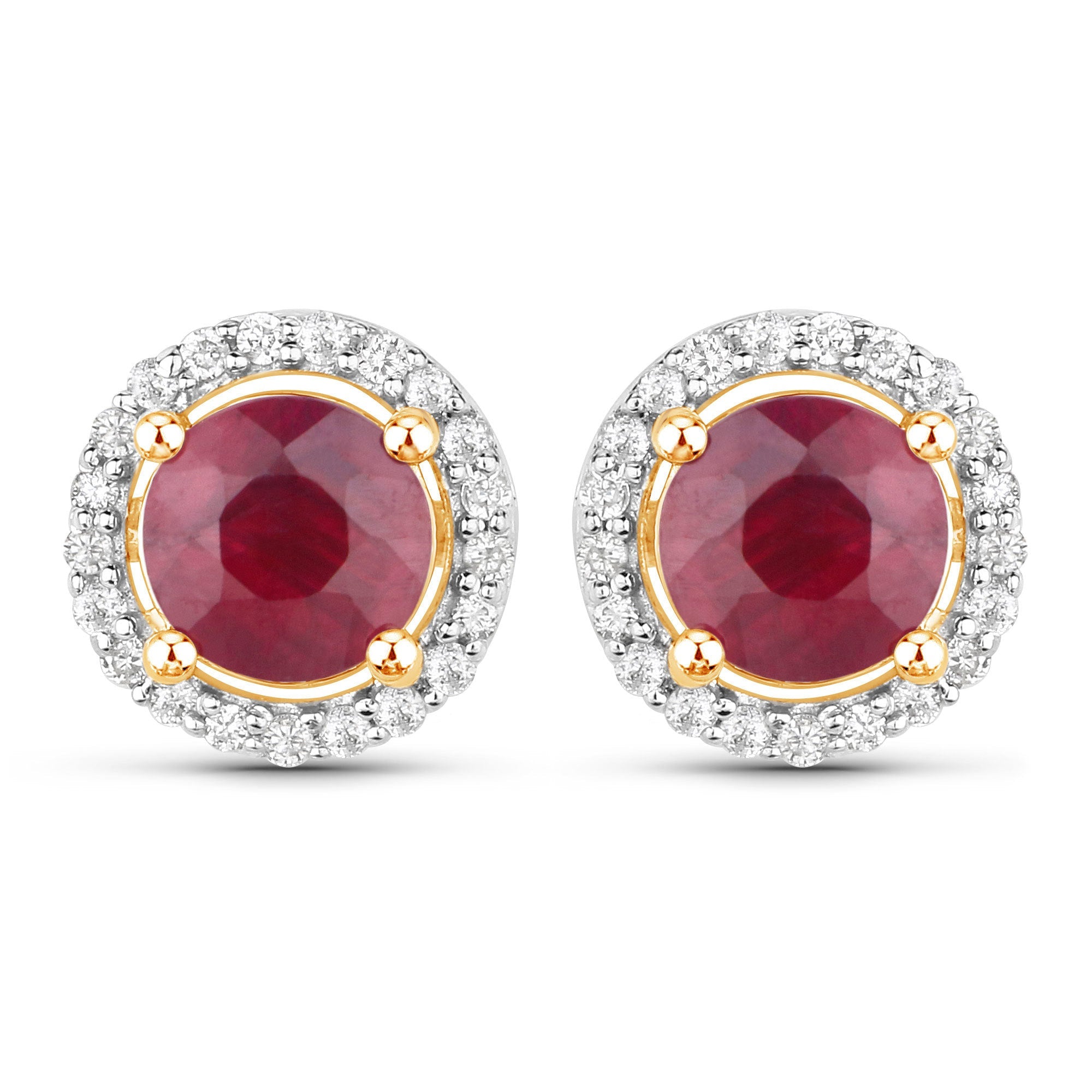 1.22 Carat Genuine Ruby and White Diamond 14K Yellow Gold Earrings