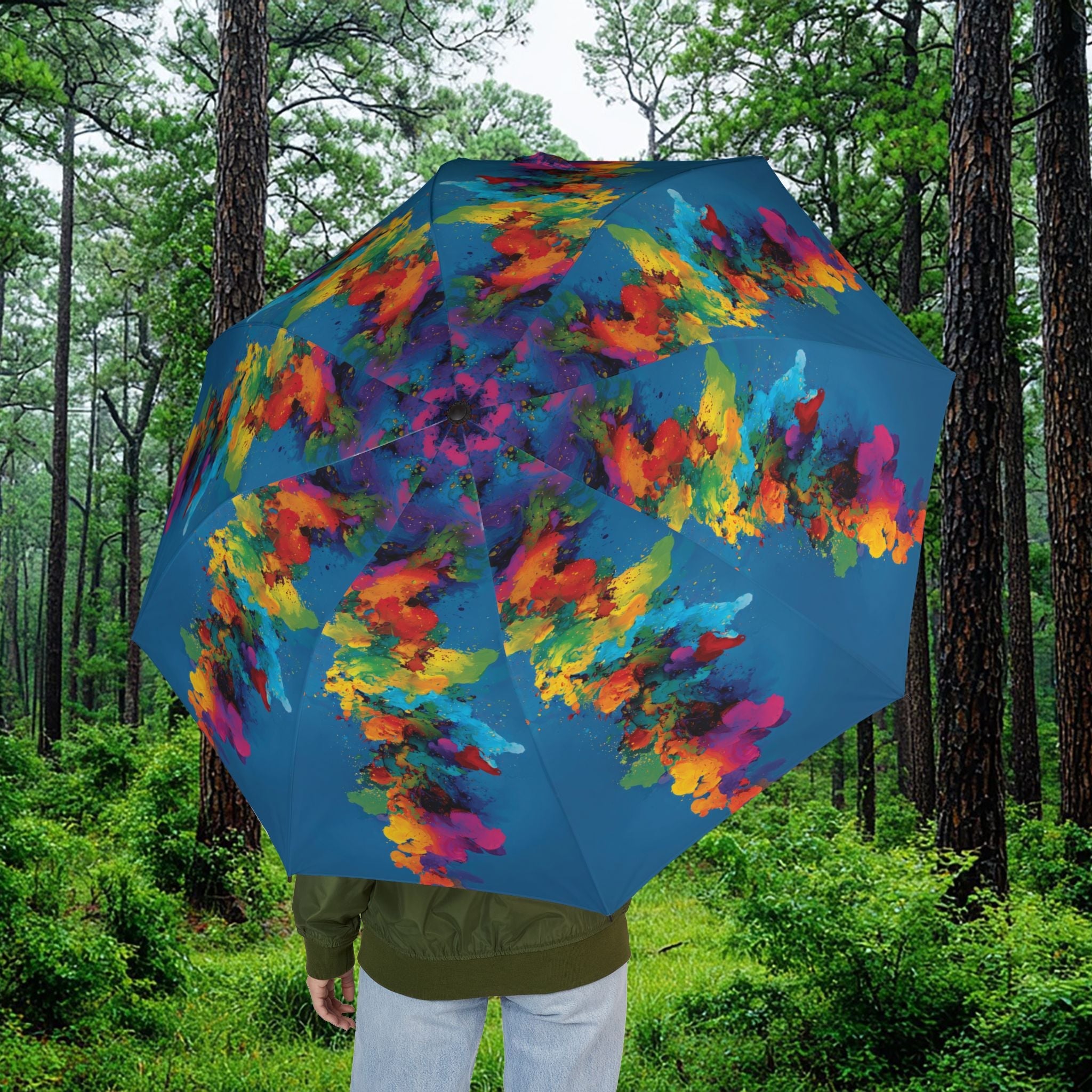 Bespattered Facade Rainbow Flower Foldable Umbrella — Compact Semi-Automatic Rain Parasol