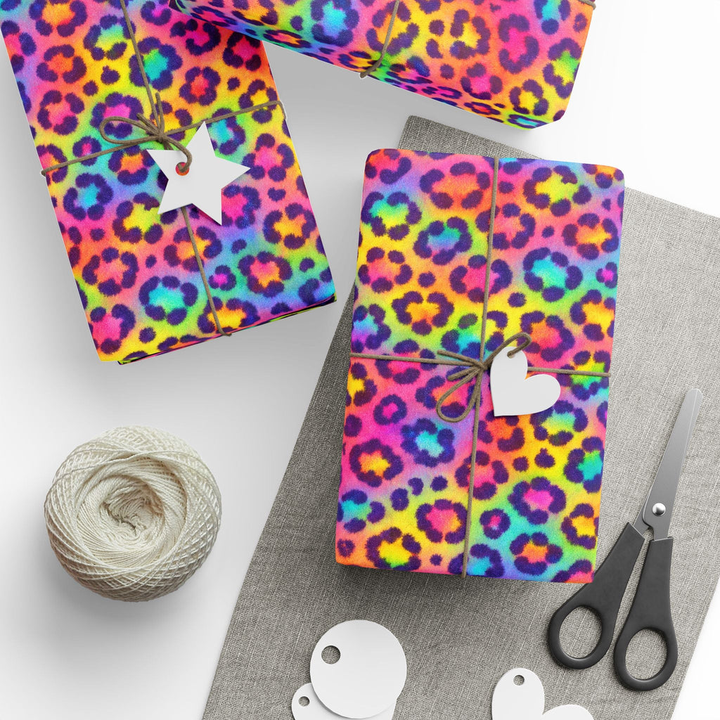 Bespattered Facade Rainbow Leopard Wrapping Paper | Three Sizes | Glossy or Matte