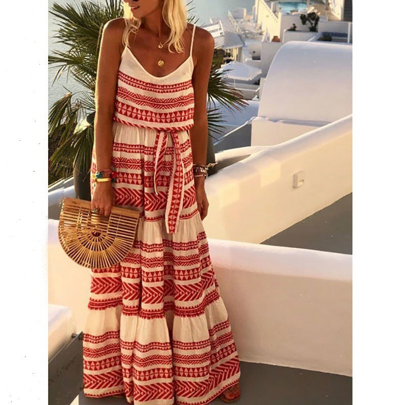 2019 New Plus Size Bohemian Deep V Neck Dress