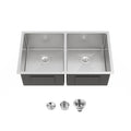 33'x19' Embedded Double Bowl Kitchen Sink, Undermount Handmade Sink in Brushed (Sink only)