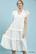 Umgee Textured Ruffle Sleeve Tiered Midi Dress