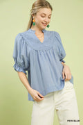 Umgee Smocked Yoke Blouse with Ruffle Sleeves