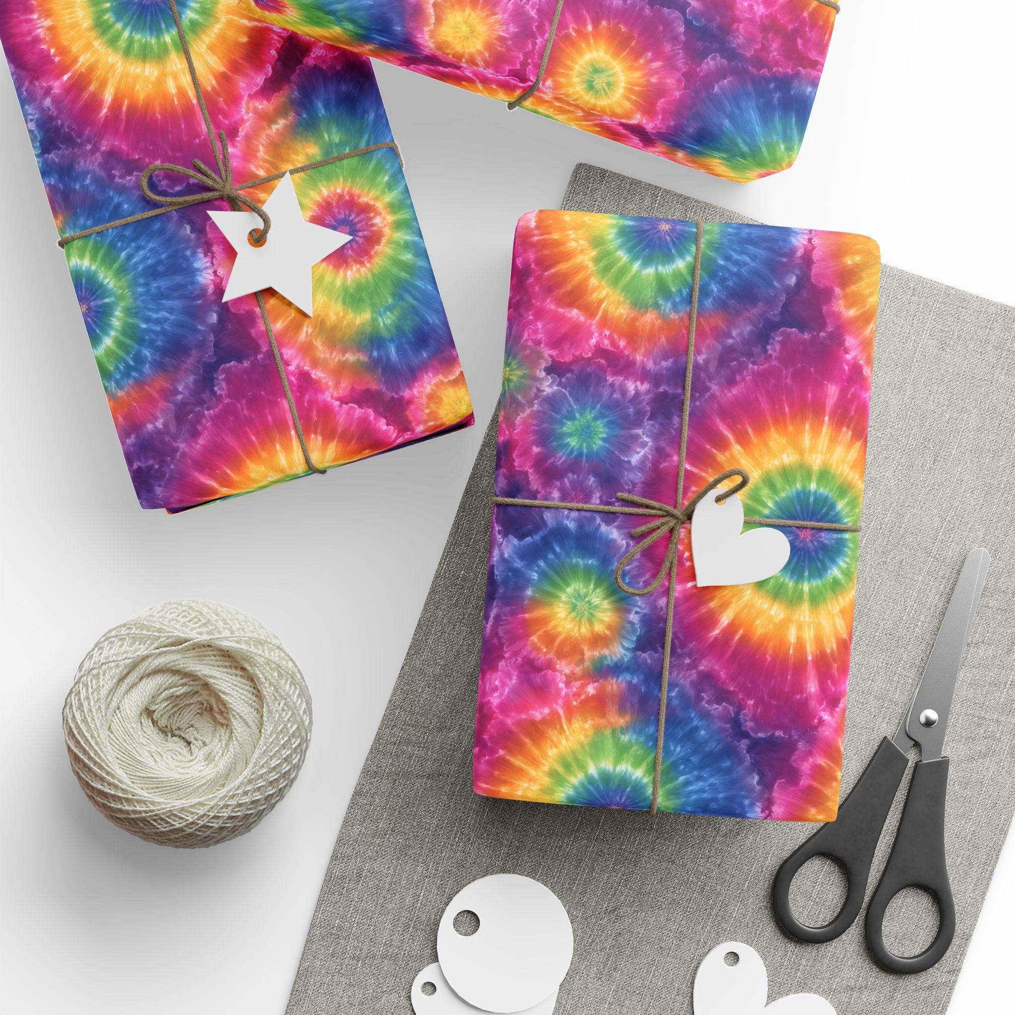 Bespattered Facade Rainbow Tie Dye Wrapping Paper | Three Sizes | Glossy or Matte
