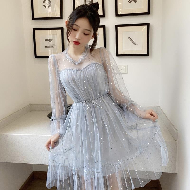 2020 Fall Winter New Women's Pleated Dress with Tulle