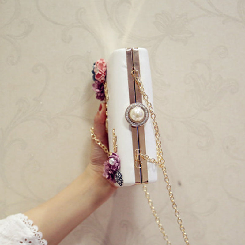 Women's Leather Evening Clutch Bag with Floral Design
