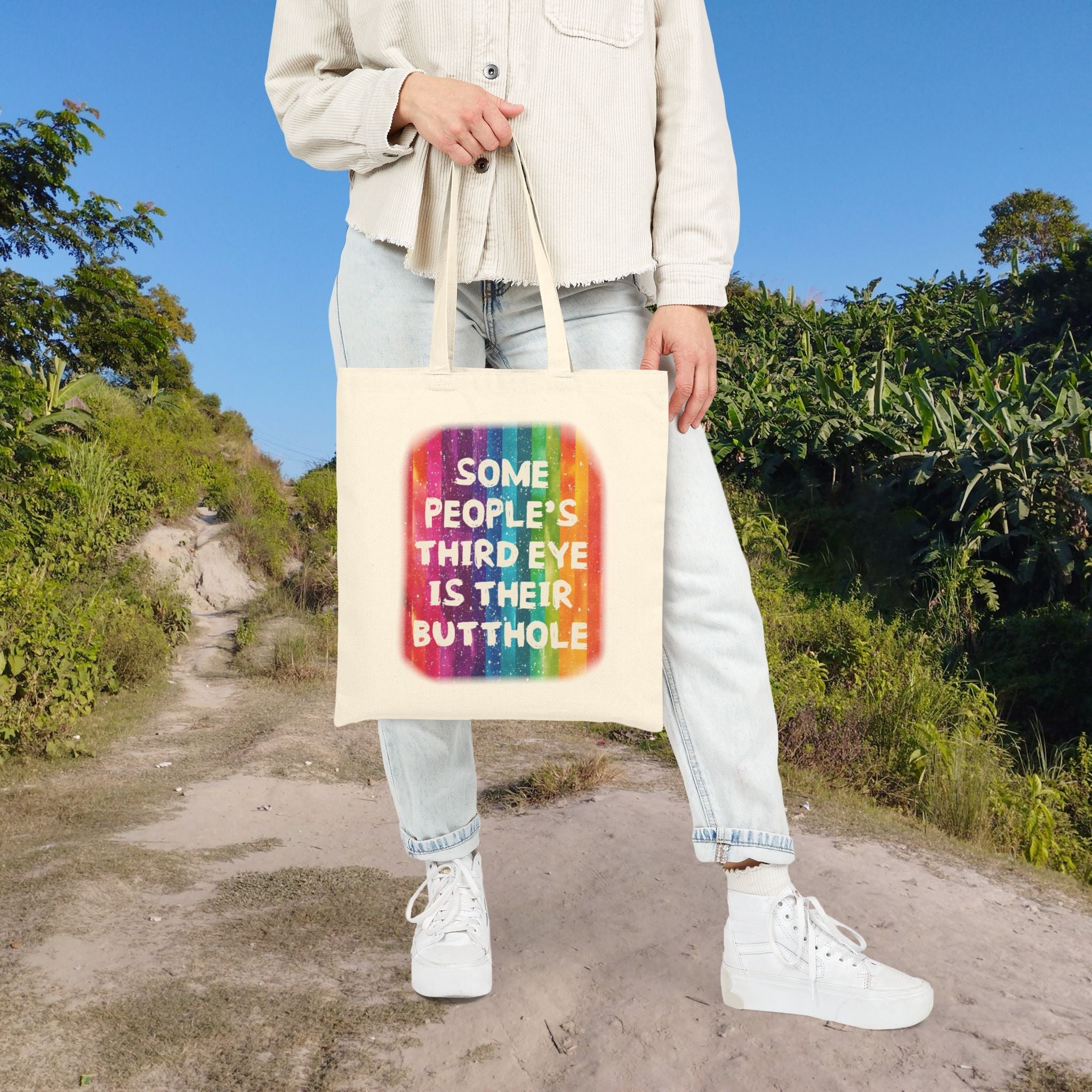Bespattered Facade Rainbow "Third Butthole Eye" Canvas Tote Bag Reusable Carryall