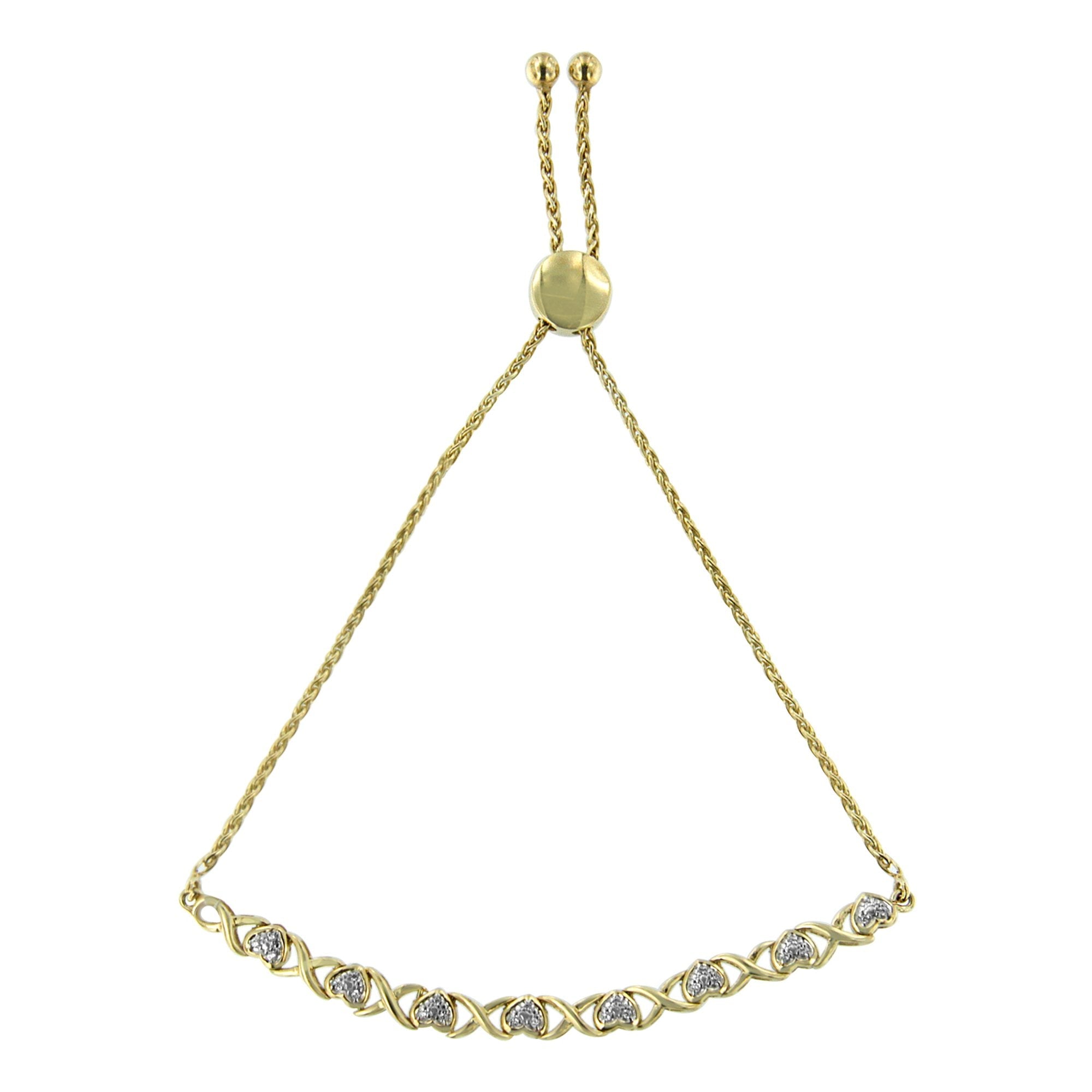 10K Yellow Gold over .925 Sterling Silver 1/10 Cttw Diamond Heart and X-Link 6â€-9â€ Adjustable Bolo Bracelet (H-I Color, I2-I3 Clarity)