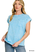 Zenana Halo Snow Washed Cuffed Short Sleeve Tee