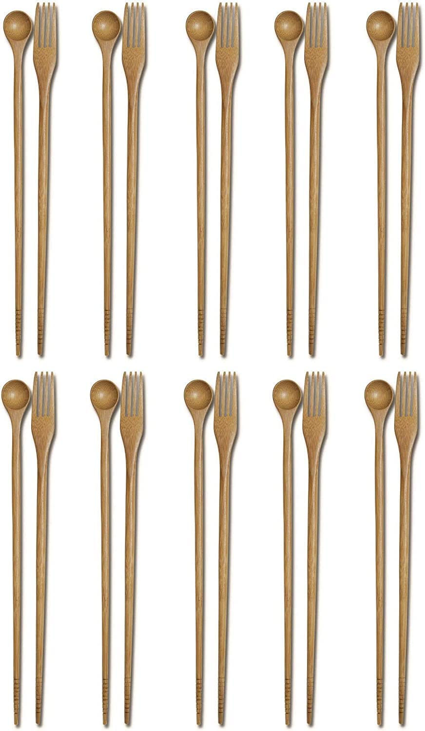 JapanBargain 3789 Bamboo Cooking Chopsticks with Spoon and Fork 3-in-1 Taste and Cook Cooking Utensil for Deep Frying Shabu Hot Pot Noodles 13 inch Long 10 Pair