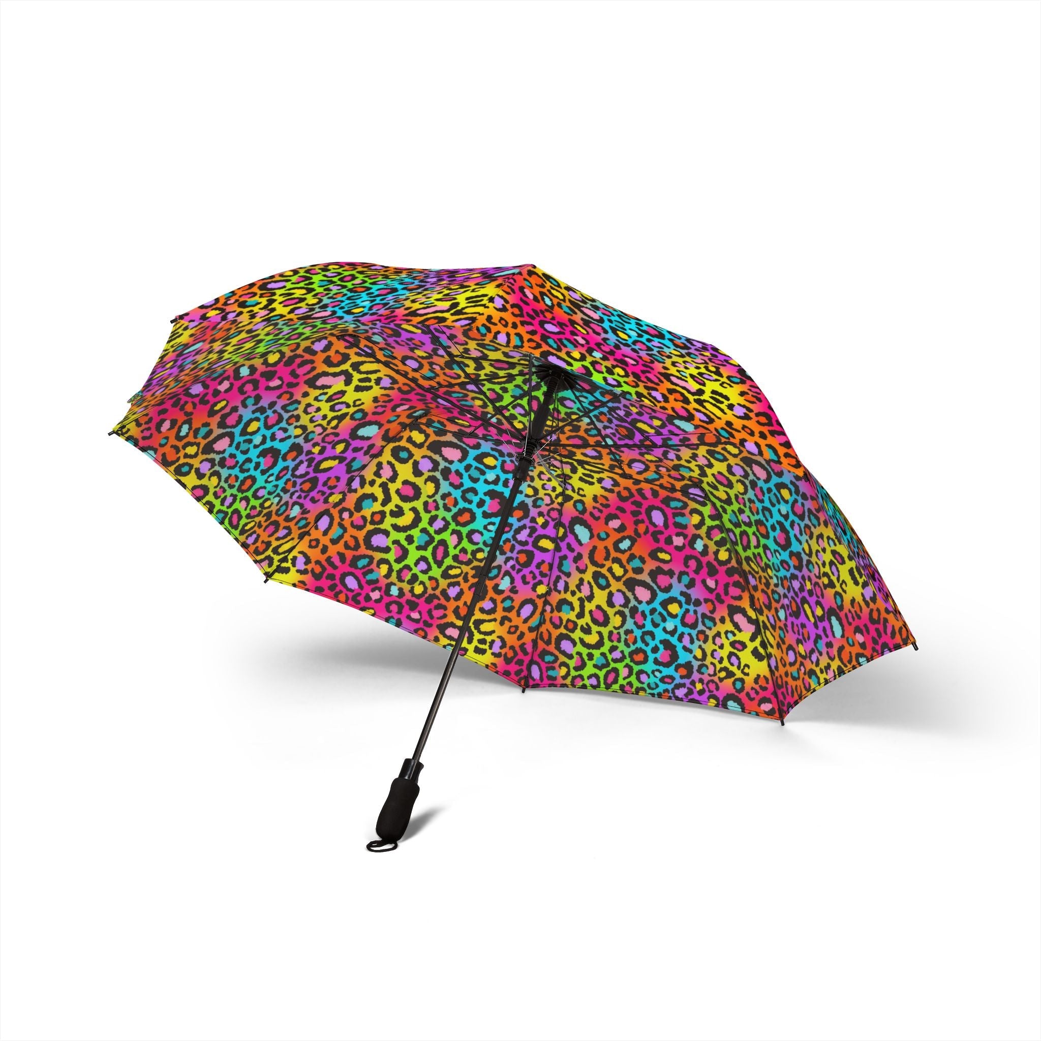 Neon Rainbow Leopard Foldable Umbrella — Compact Semi-Automatic Rain Parasol