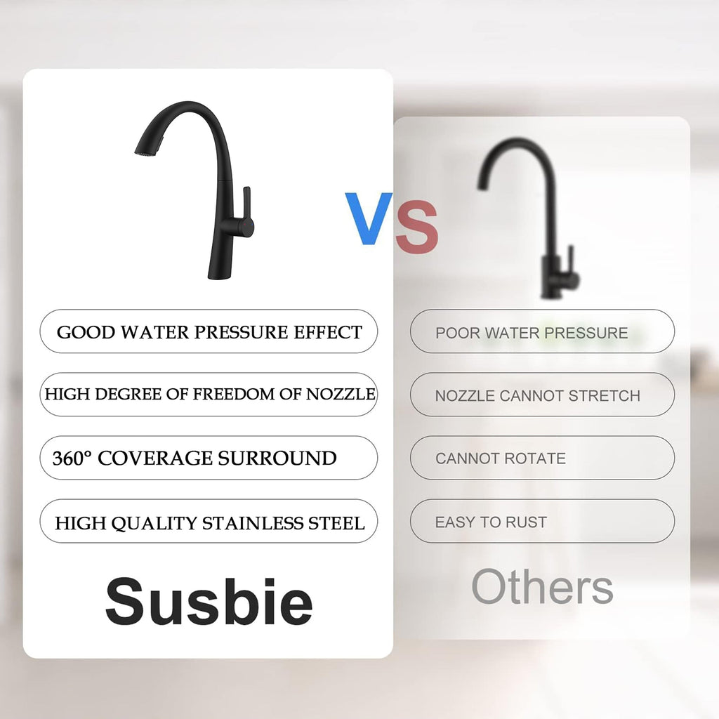 Matte Black High-Arc Stainless Steel Pull Out Kitchen Faucet with Dual Modes and 360-Degree Rotation