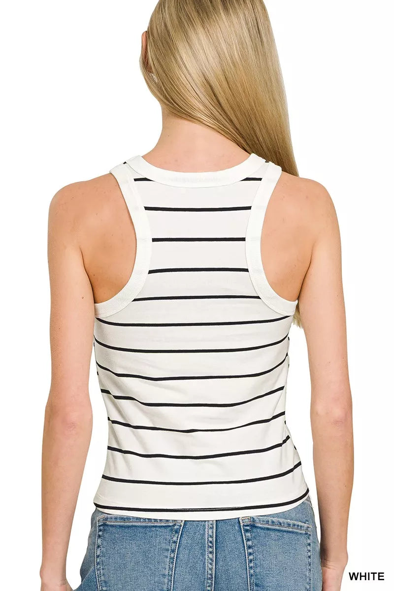 Zenana Striped Round Neck Tank Top