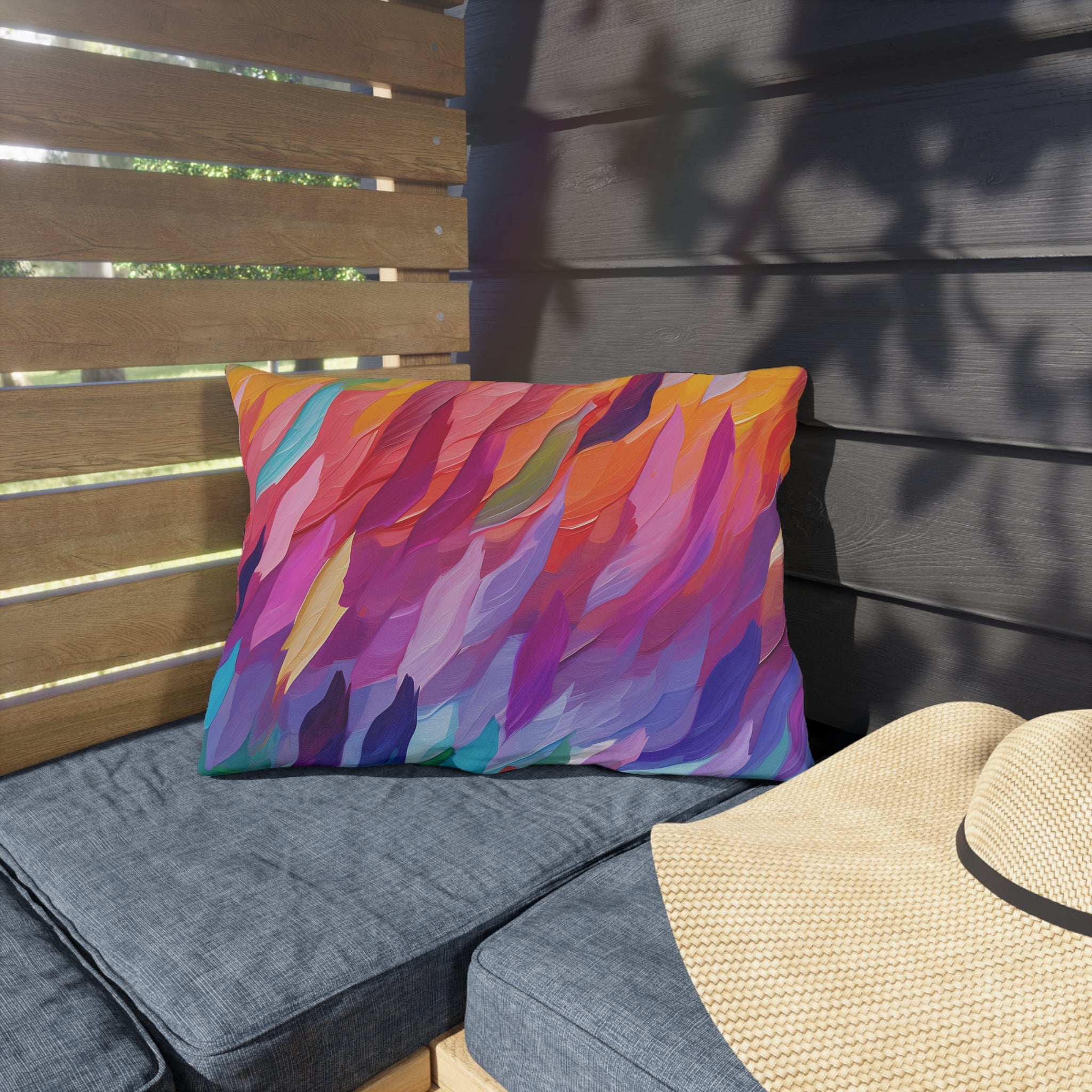 Bespattered Facade Rainbow Feathers UV-Resistant Outdoor Pillows | 4 Sizes